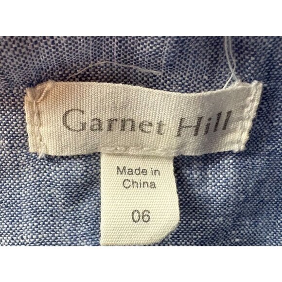 Garnet Hill Womens Blue Sleeveless Linen Top Size 6 V-Neck Pintuck Detail - Picture 3 of 7